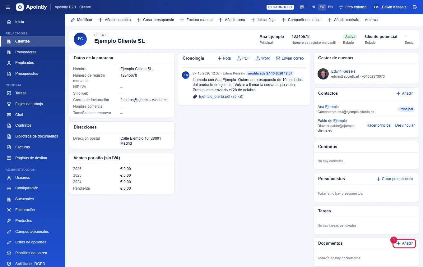 Paso 1: haz clic en Añadir en el bloque Documentos.