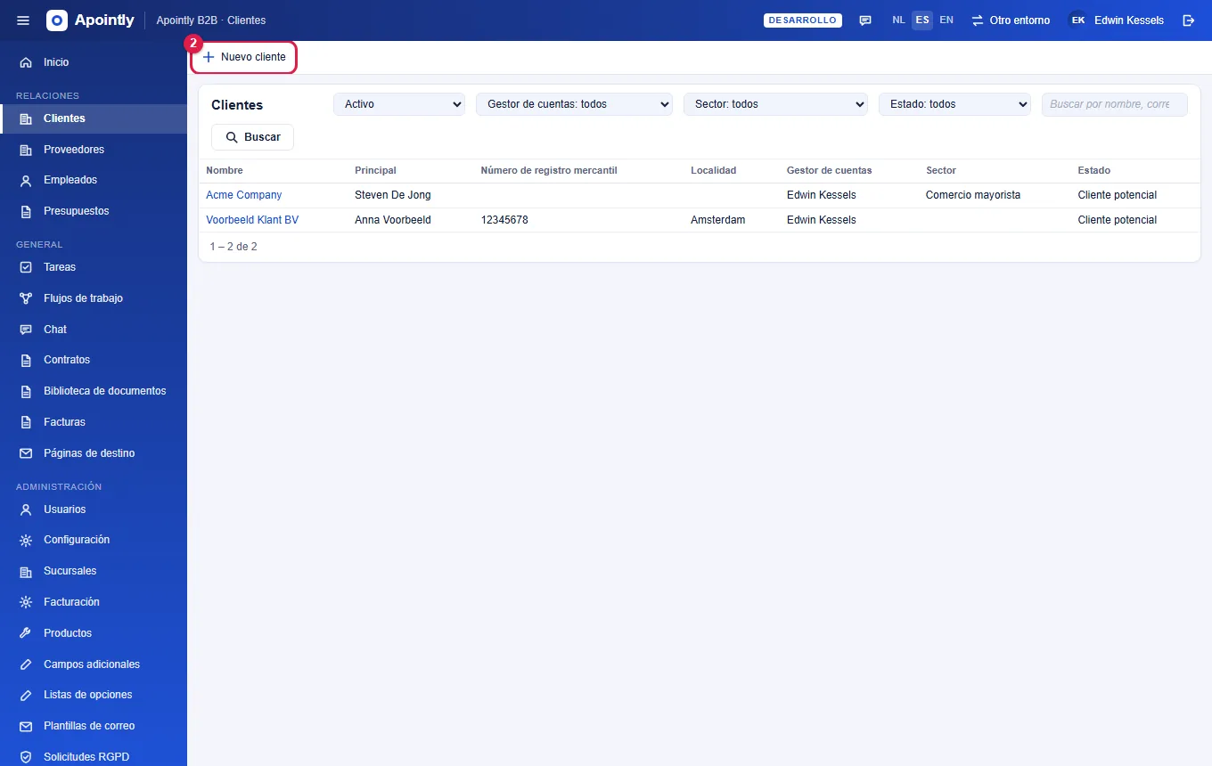 Paso 2: haz clic en Nuevo cliente.