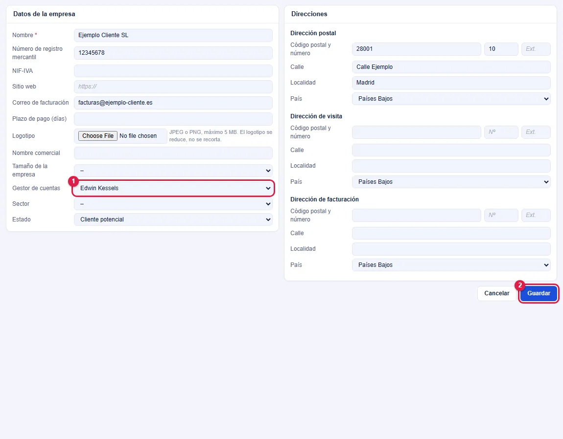 Pasos 2 y 3: elige el gestor de cuentas y haz clic en Guardar.