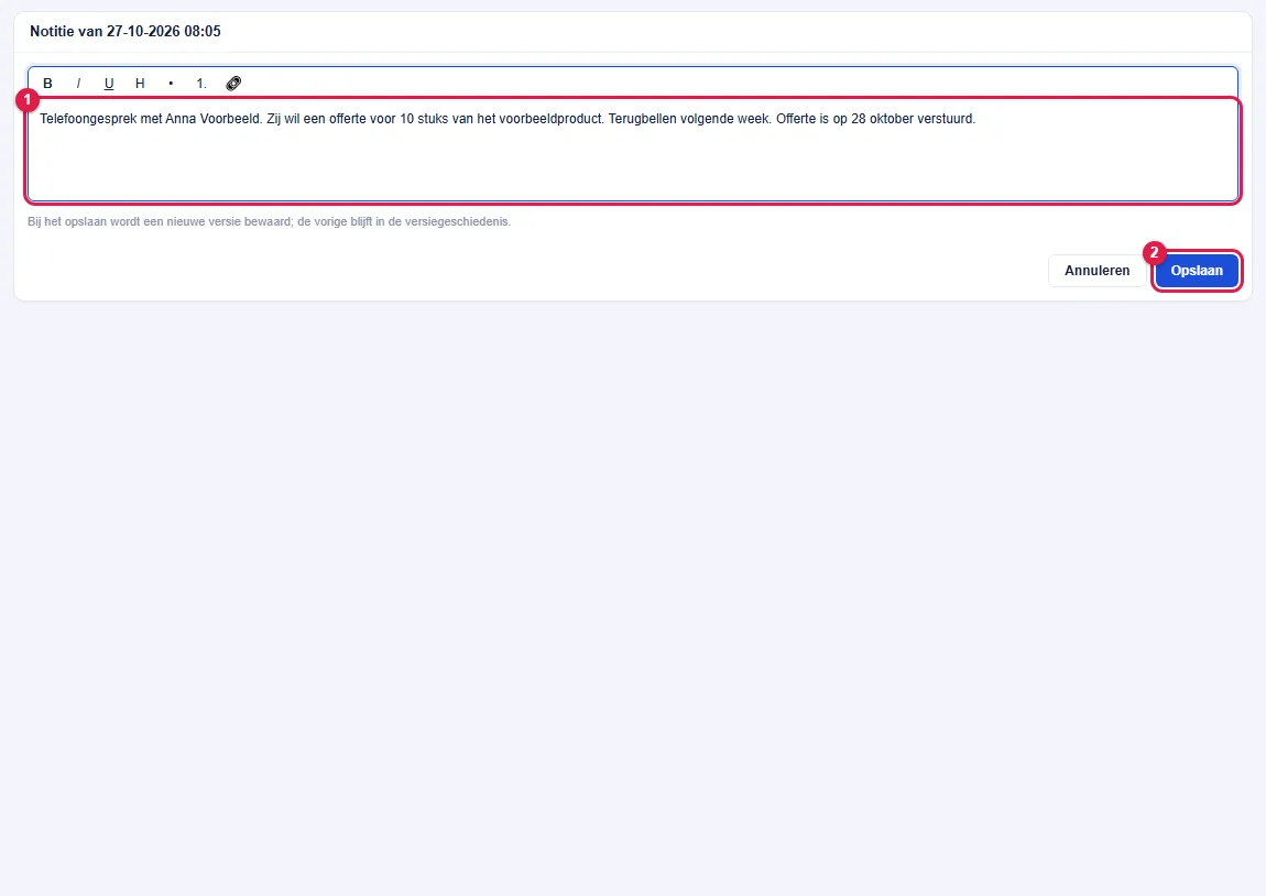 Stap 2: pas de tekst aan en klik op Opslaan.