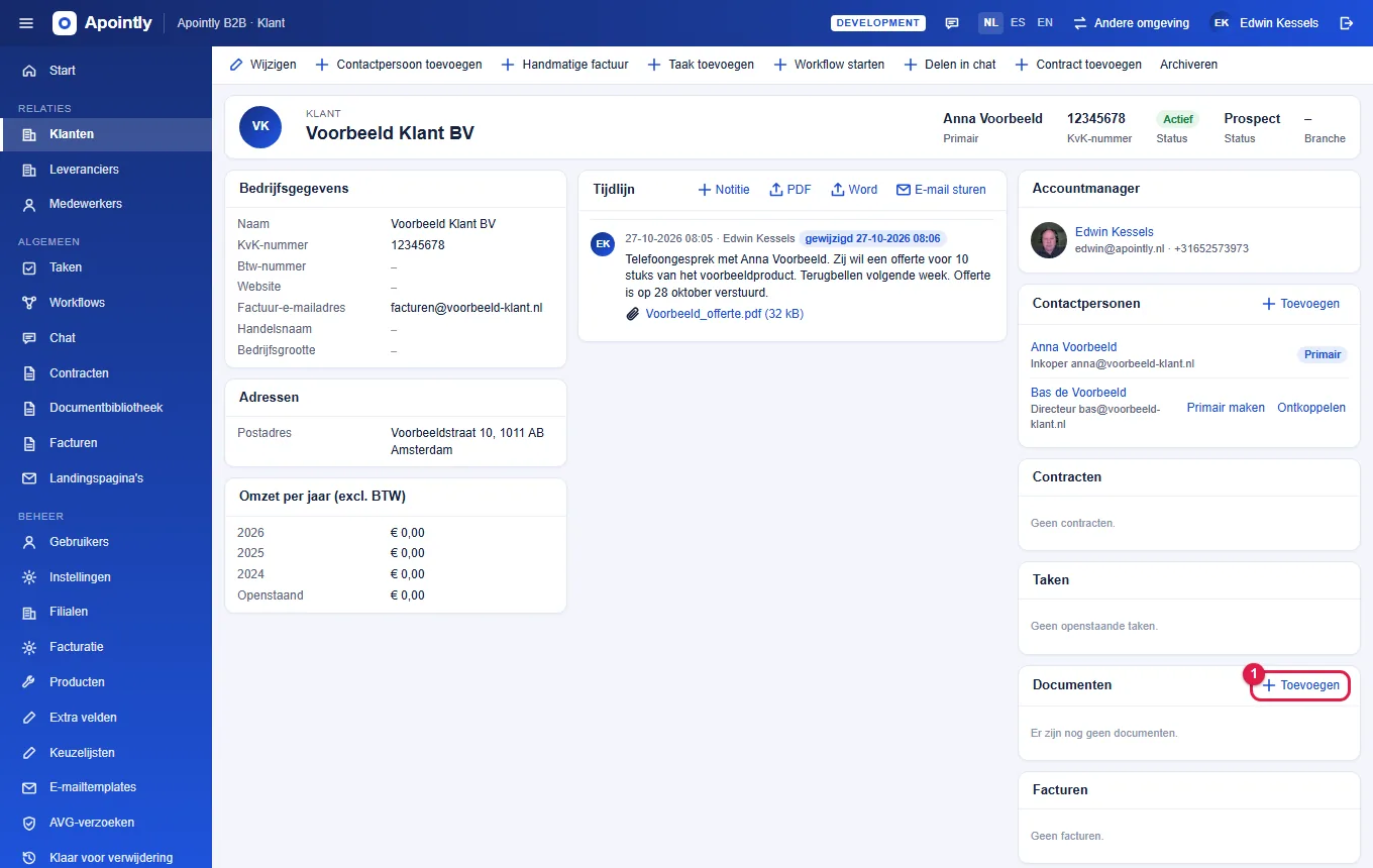 Stap 1: klik in het blok Documenten op + Toevoegen.
