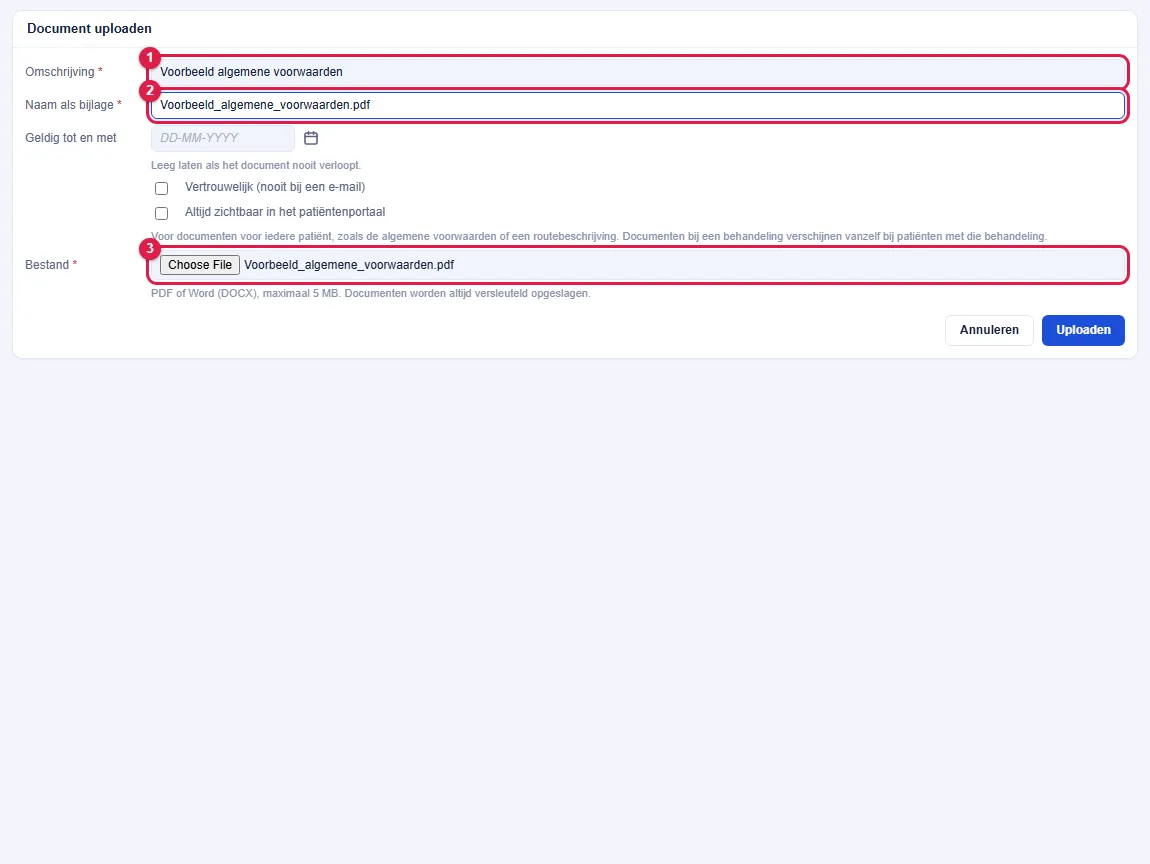 Stap 3 tot en met 6: vul het document in en kies het bestand.