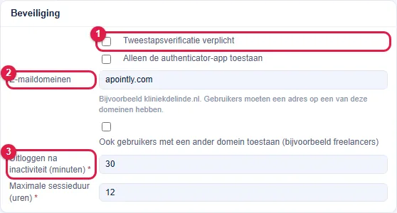 Het blok Beveiliging.