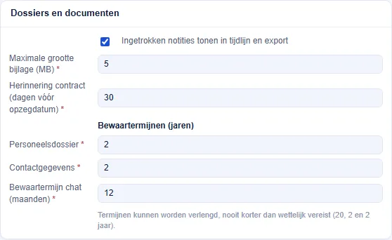 Het blok Dossiers en documenten.