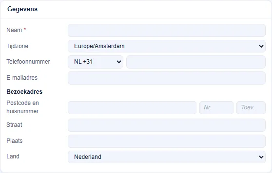 Stap 3: naam, tijdzone en bezoekadres.