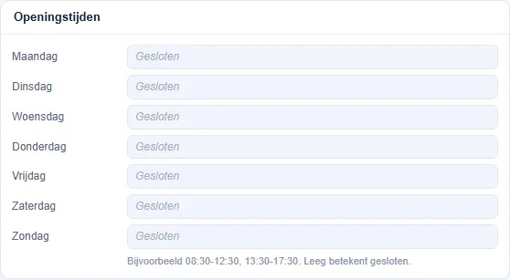 Stap 4: openingstijden per weekdag.
