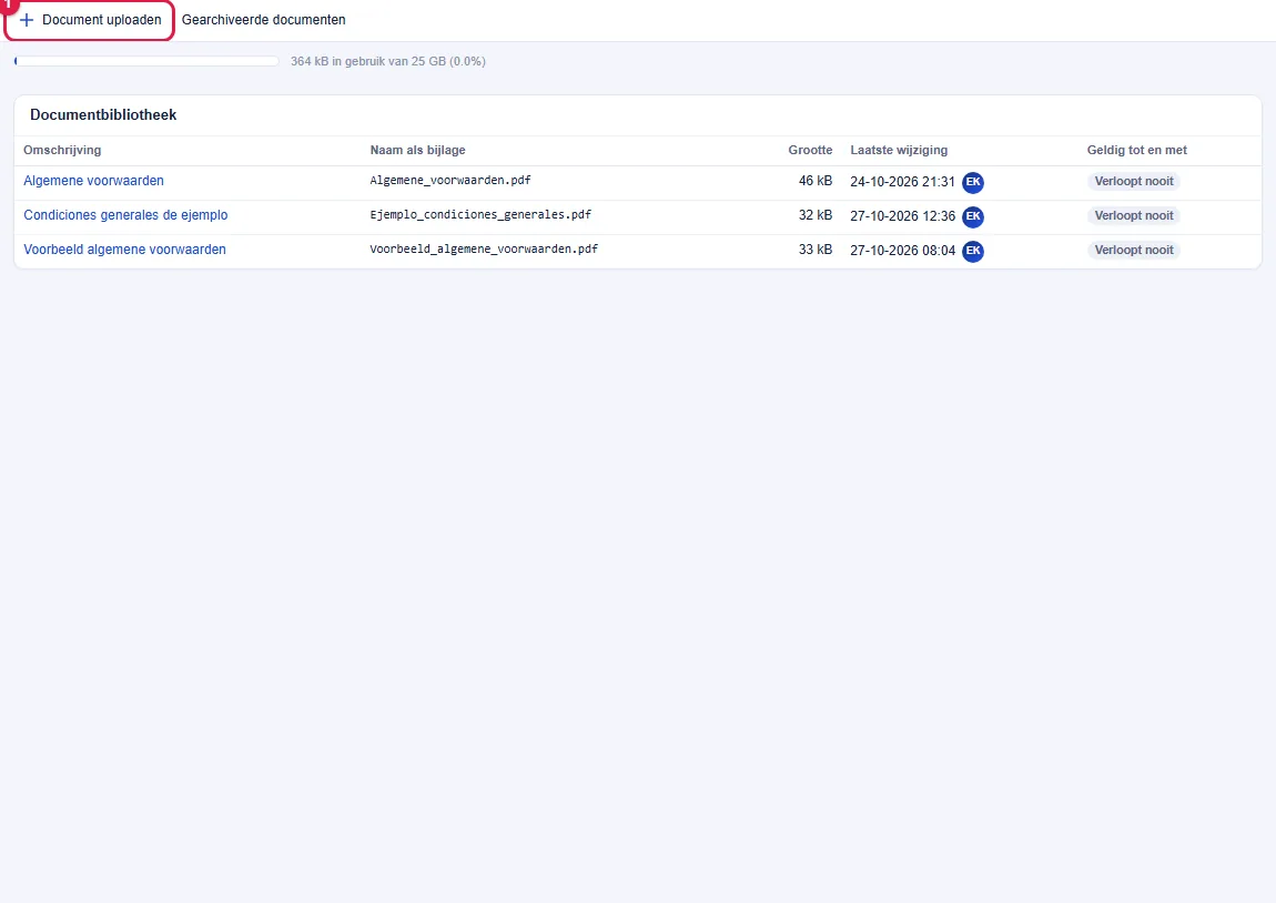 Stap 1: klik op Document uploaden.